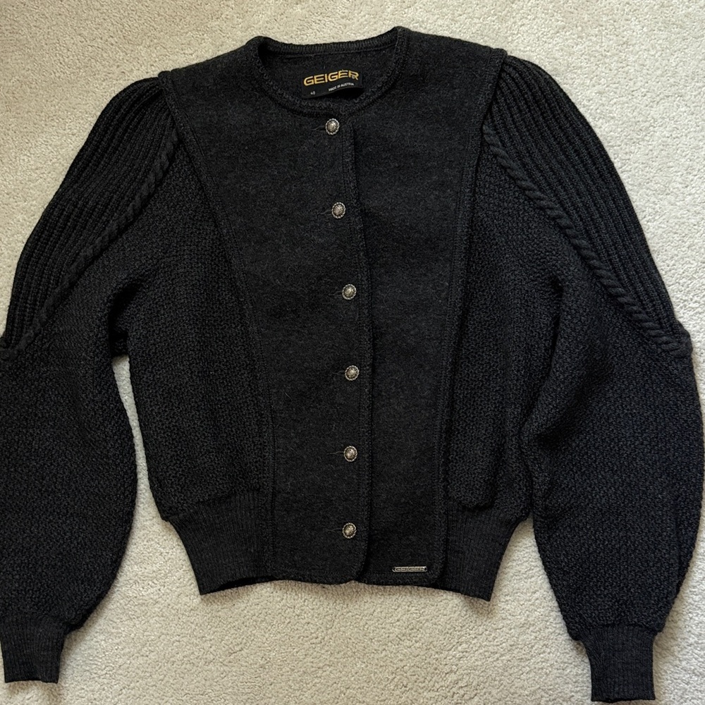 Geiger Austrian🇦🇹 Graphite Button-Front Wool Alpine Cardigan